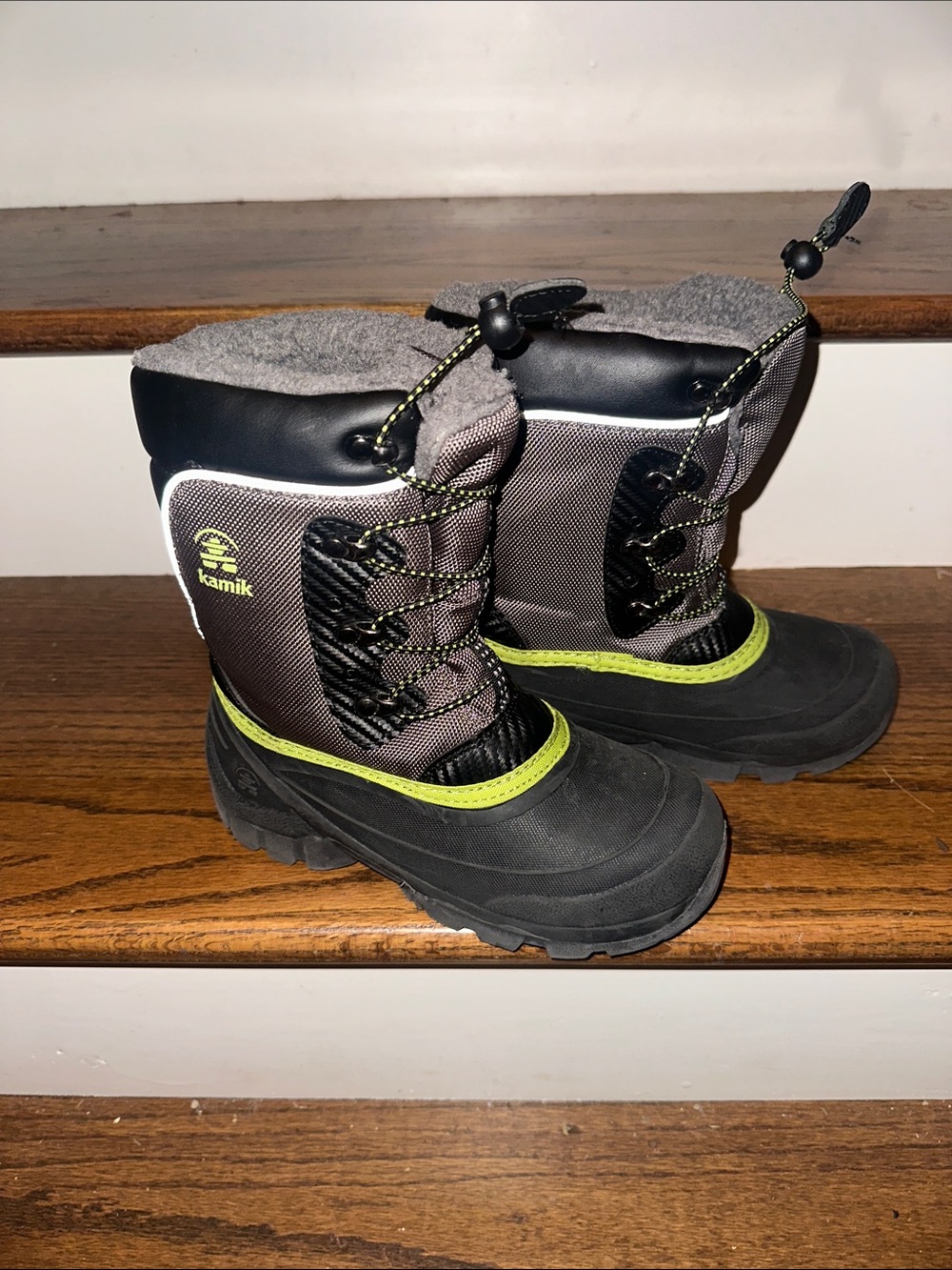 Kamik Kids Winter Boots in Gray and Lime